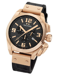 TW STEEL Canteen - TW1014 Rose Gold case, with Black Leather Strap
