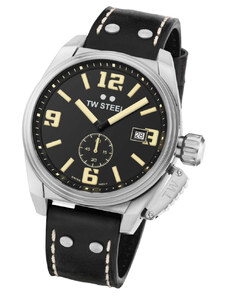 TW STEEL Canteen - TW1001 Silver case, with Black Leather Strap