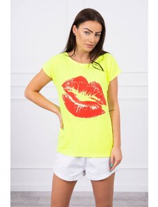 Kesi Lip print μπλούζα νέον κίτρινο + κόκκινο
