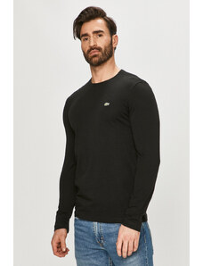 Βαμβακερό πουκάμισο με μακριά μανίκια Lacoste χρώμα: μαύρο