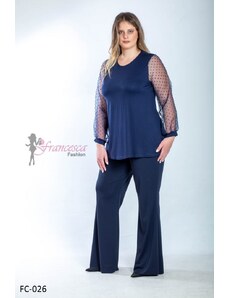 Francesca Fashion Μπλούζα Ελαστική Με Οργάντζα Πουά Στα Μανίκια FC-026