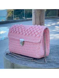 C&C Fashionstreet Πλεκτή τσάντα ώμου-χιαστί 100% Βαμβάκι "Holly Pink"