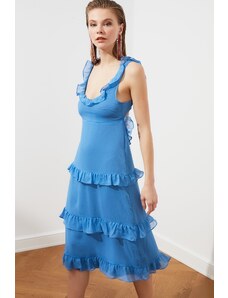Trendyol Blue Frilly Σιφόνι φόρεμα