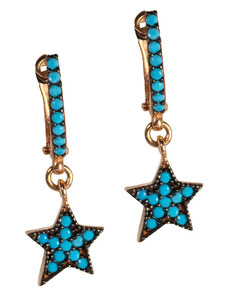 VFJ-Voulgaris Fashion Jewelry VFJ Ασημένια σκουλαρίκια κρεμαστά αστέρια τιρκουάζ ζιργκόν