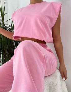 Zoli SS1020 Γυναικείο Σετ crop top με βάτες και Παντελόνι -Ροζ