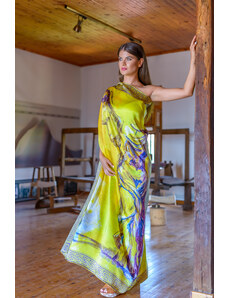 Ancient Greek Scarves Yellow silk square scarf in dress line