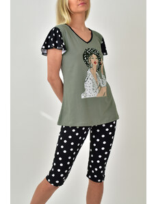 Helen Πυτζάμα σετ με καπρι παντελόνι και τύπωμα στη μπλούζα - ΛΑΔΙ/XL