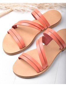 LOVEFASHIONPOINT Sandals Flat Γυναικεία Κοραλί Δερμάτινα