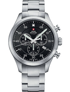 SWISS MILITARY by CHRONO Mens Chronograph - SM34076.01 Silver case with Stainless Steel Bracelet