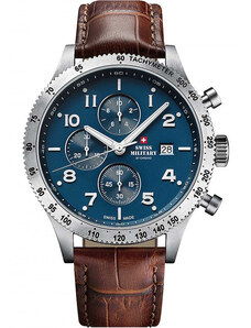 SWISS MILITARY by CHRONO Chronograph - SM34084.06 Silver case with Brown Leather Strap