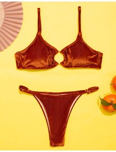 INSHOES Γυναικεία μαγιό σετ μπικίνι Velvet με κρίκο Πορτοκαλί