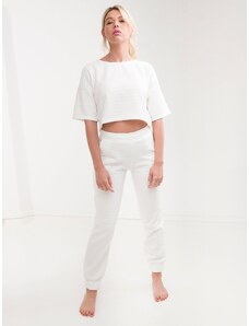 Zoli SS1100 Γυναικείο Σετ μπλούζα με κοντό μανίκι καπιτονέ και Παντελόνι -Λευκό