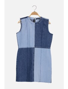 Trendyol Blue Color Block Mini Denim Φόρεμα