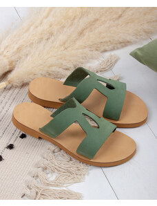 LOVEFASHIONPOINT Sandals Flat Γυναικεία Πράσινα Δερμάτινα