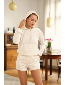 Helen Σετ hoodie με shorts σε απαλό βελούδινο ύφασμα - ΕΚΡΟΥ/L