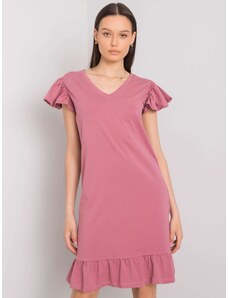 Fashionhunters Σκονισμένο ροζ γυναικείο φόρεμα με διακοσμητικά στοιχεία