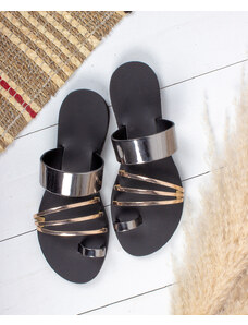 LOVEFASHIONPOINT Sandals Flat Γυναικεία Ατσάλι-Χάλκινα Καθρέφτης