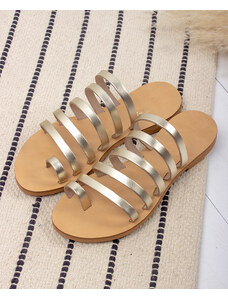 LOVEFASHIONPOINT Sandals Flat Γυναικεία Χρυσά Δερματίνη