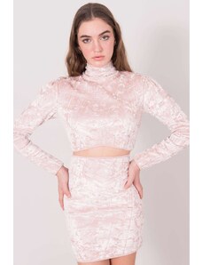 Fashionhunters Ροζ βελούδινη μπλούζα BSL