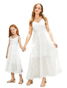 Meng Baby Φόρεμα Λευκό για την Μητέρα ή την Κόρη - 8-9 Χρονών