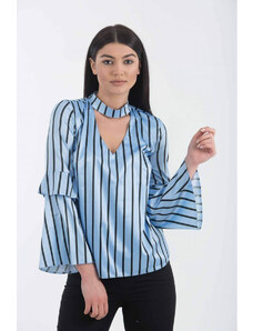FreeStyle Top Satin Striped with Choker Σιέλ