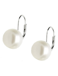 Jt Ασημένια unisex σκουλαρίκια πέρλες λευκές σε γάντζο