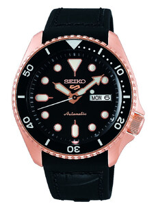 SEIKO 5 Sports Automatic - SRPD76K1F Rose Gold case with Black Leather & Rubber Strap