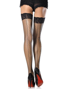 LEG AVENUE Stay-Up Lycra Industrial Lace Top Thigh Highs W Back Seam O/S
