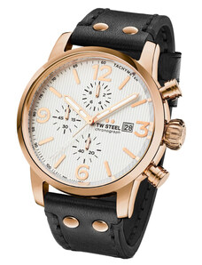 TW STEEL Maverick Chronograph - MS73, Rose Gold case with Black Leather Strap