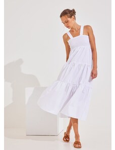 KATELONDON Φόρεμα με τιράντες και σφιγγοφωλιά - Λευκό