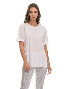 BELTIPO Γυναικείο λεύκο μπλουζάκι oversize με πλαινό άνοιγμα
