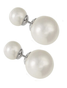 Jt Ατσάλινα σκουλαρίκια διπλή πέρλα λευκή 10mm