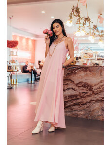 Petra Store Φόρεμα μακρύ με τιράντες απαλό ροζ