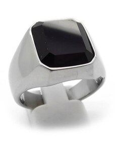Asimenio Ανδρικό Δαχτυλίδι από ατσάλι με μαύρη πέτρα AT014
