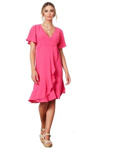 ANNA RAXEVSKY Γυναικείο φόρεμα με κρουαζέ μπούστο DF21136 FUXIA, Χρώμα Ροζ, Μέγεθος S