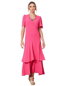 ANNA RAXEVSKY Γυναικείο φούξια μάξι φόρεμα με κρουαζέ μπούστο DF21135 FUXIA, Χρώμα Ροζ, Μέγεθος S