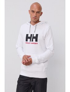 Βαμβακερή μπλούζα Helly Hansen χρώμα άσπρο, με κουκούλα 53289