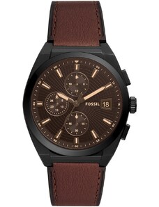 Fossil Everett Chronograph - FS5798, Black case with Brown Leather Strap