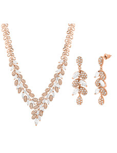 Theros Jewels Σετ Κοσμημάτων Κολιέ Σκουλαρίκια με ζιρκόνια σε ροζ χρώμα από alloy
