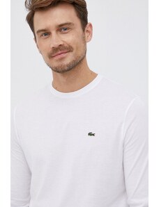 Βαμβακερή μπλούζα με μακριά μανίκια Lacoste χρώμα: άσπρο