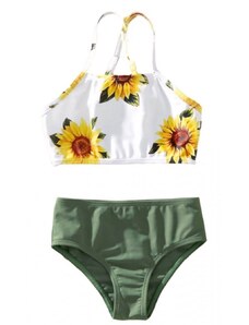 iEFiEL Παιδικό μαγιό Sunflower για κοριτσάκια Λευκό - Πράσινο - 4-5 Χρονών