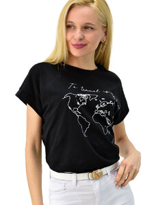 First Woman Γυναικείο T-shirt με τύπωμα to travel is to live