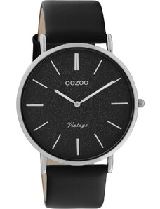 OOZOO Vintage - C20168, Silver case with Black Leather Strap