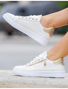INSHOES Sneakers με διακοσμητικό φερμουάρ στο πλαϊνό μέρος Λευκό/Χρυσό