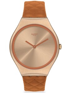 SWATCH Brown Quilted SYXG115 Brown Leather Strap