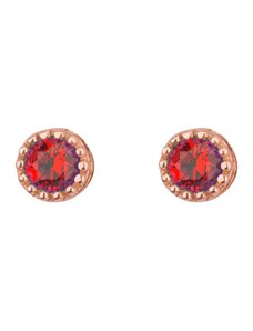 Paraxenies Σκουλαρίκια στρογγυλλά από ρόζ επιχρυσωμένο ασήμι με πέτρες ζιργκόν σε χρώμα κόκκινο