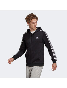 ADIDAS PERFORMANCE ESSENTIALS FRENCH TERRY 3-STRIPES FULL-ZIP HOODIE ΜΑΥΡΟ