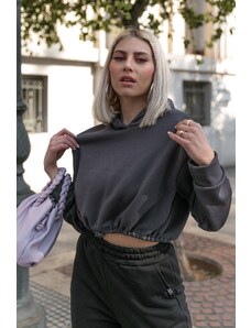 OLYMPIC STORES Crop Top Φούτερ 019513 ΑΝΘΡΑΚΙ