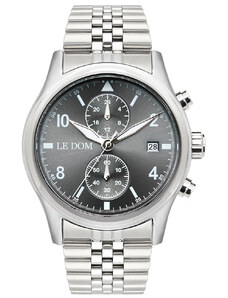 LE DOM Pilot Chronograph - LD.1348-6, Silver case with Stainless Steel Bracelet