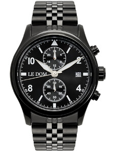 LE DOM Pilot Chronograph - LD.1348-8, Black case with Stainless Steel Bracelet